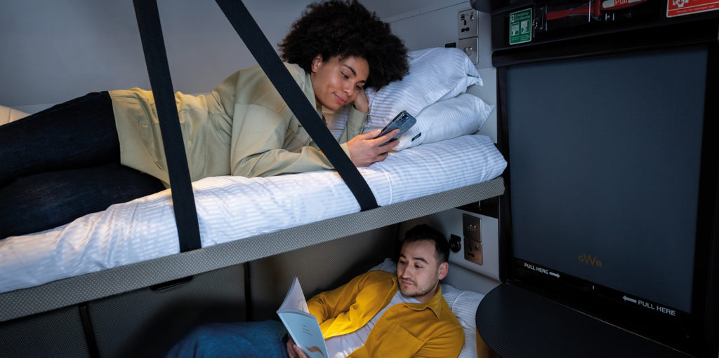 The GWR (Great Western Railway) night riviera sleeper train. The sleeper train operates from Paddington, London to Penzance, Cornwall in the UK.